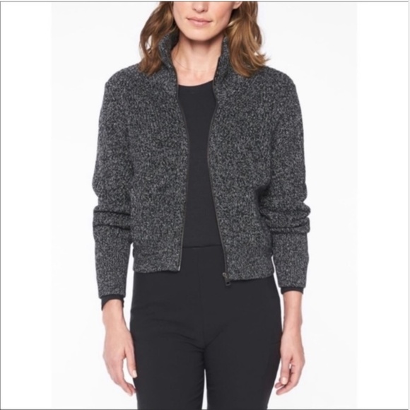Athleta Swissvale Bomber Sweater, Heather Grey/Black, size Medium - Picture 4 of 14